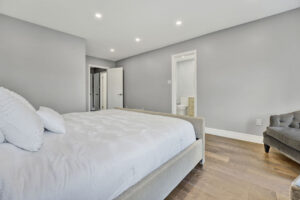Gray and white color design for the bedroom